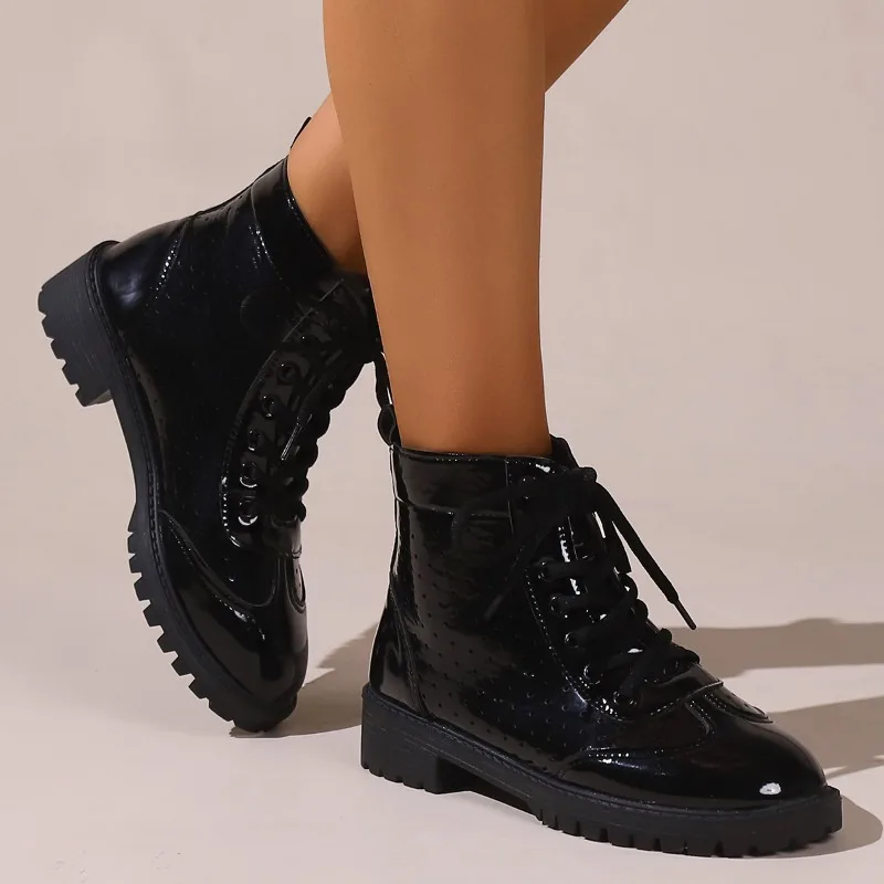 2023 Winter Casual Shoes for Female Front Lace-up Women's Ankle Boots Square Heel Low Heel Women's Shoes Plus Size Ladies Boots