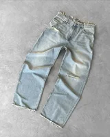 Washed Ripped Jeans Men's American Retro High Street Couple Bag Embroidery Quality is higher than peers in all seasons 2