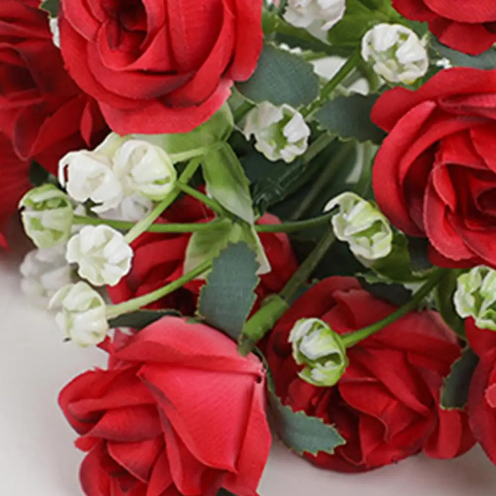 26cm Artificial Rose Flower Bouquet With Green Leaves Stem Realistic Reusable Faux Floral Plant Home Decoration Wedding Party