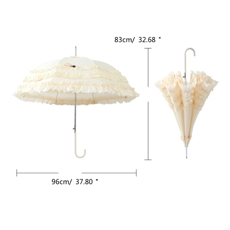 Gothic Lolita Cute Princess Lace Umbrella Long Handle Semiautomatic Large Marriage Parasol for Women