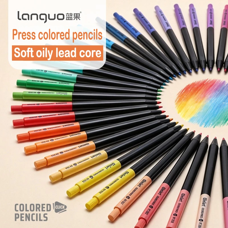 LANGUO 96/12 색상 클릭 색연필 3.0mm 소프트 유성 리드 기계식 연필 어린이용 미술 사무실 학교 용품 문구