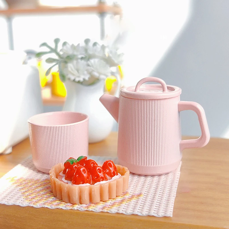 

1/6 Dollhouse Simulated Kettle Cups Set Dollhouse Miniature Tea Pot Model Dolls House Kitchen Decoration Accessories