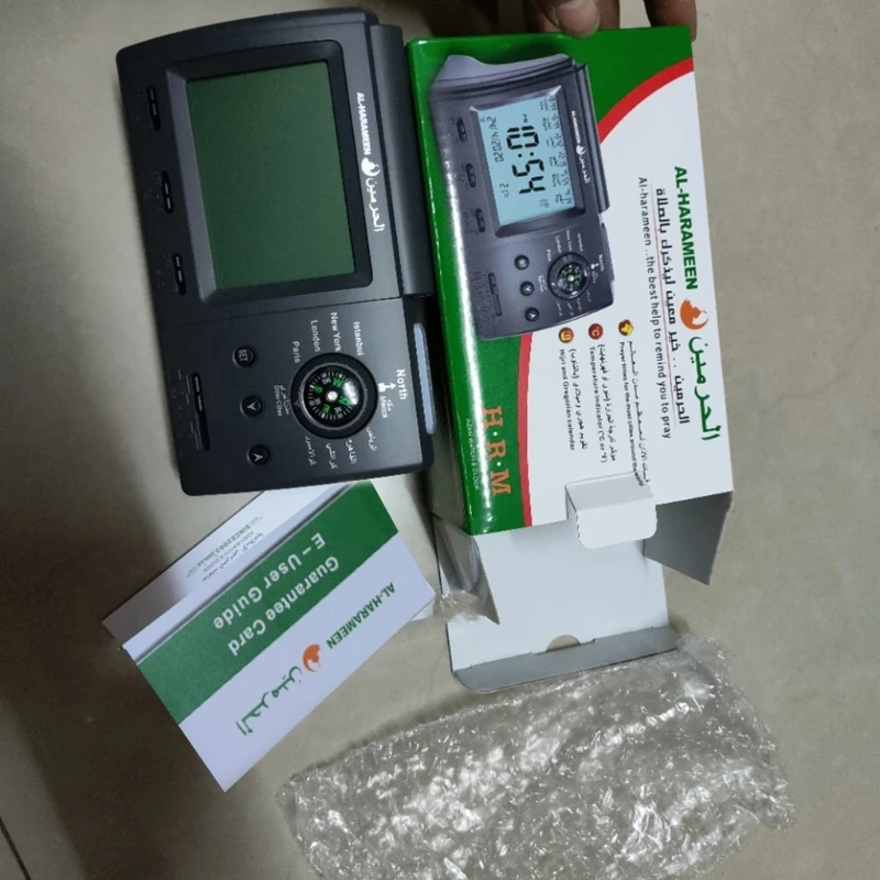 

Будильник с черным направлением азана для времени, светодиодной подсветкой, температурой, датой, неделей, DXAF