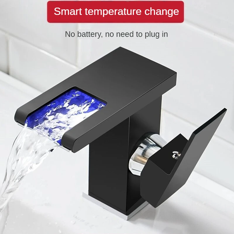 

LED Kitchen Faucet Black Waterfall Sink Mixer Tap Brass Chrome Vanity Faucet Kitchen Accessories Hydro LED Hot & Cold Water Tap