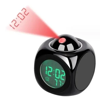 Sveglia a proiezione Display a soffitto Snooze Orologio da tavolo da scrivania Orologio a proiezione digitale multifunzione vocale Display della temperatura