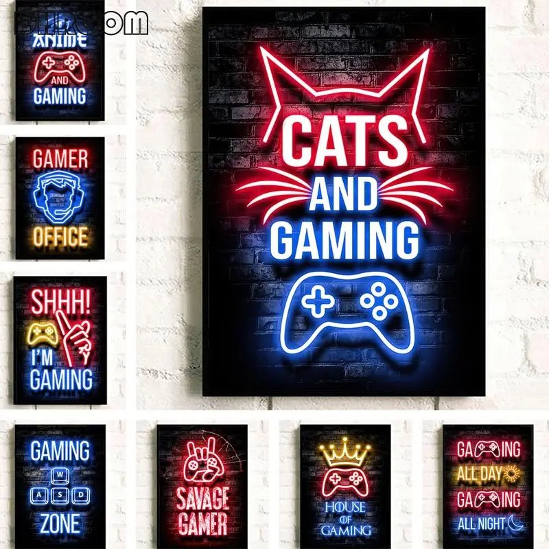 Em promoção! Neon Jogadores Citações Tela De Pintura Jogos De Playstation  Cartazes E Estampas Nórdicos Arte De Parede Imagem Para O Menino, Decoração  Do Quarto