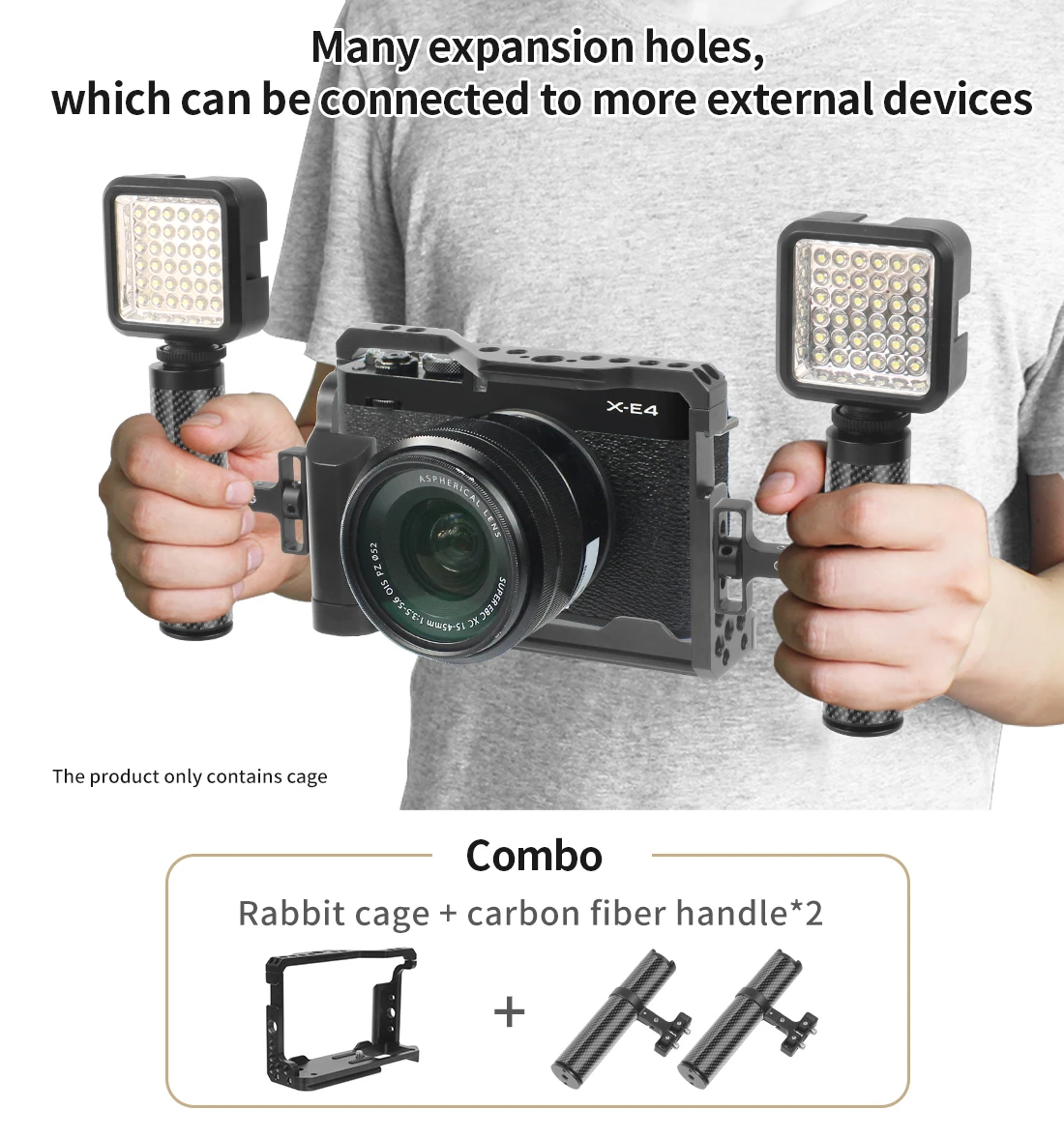 XT4 DSLR Kamera Full Cage Rig Formfitting Schutz für FUJI FUJIFILM X-T20 X-T30 X-T2 X-T3 X-T4 X-E4 Stabilisator Stativ Halterung – Detail 7