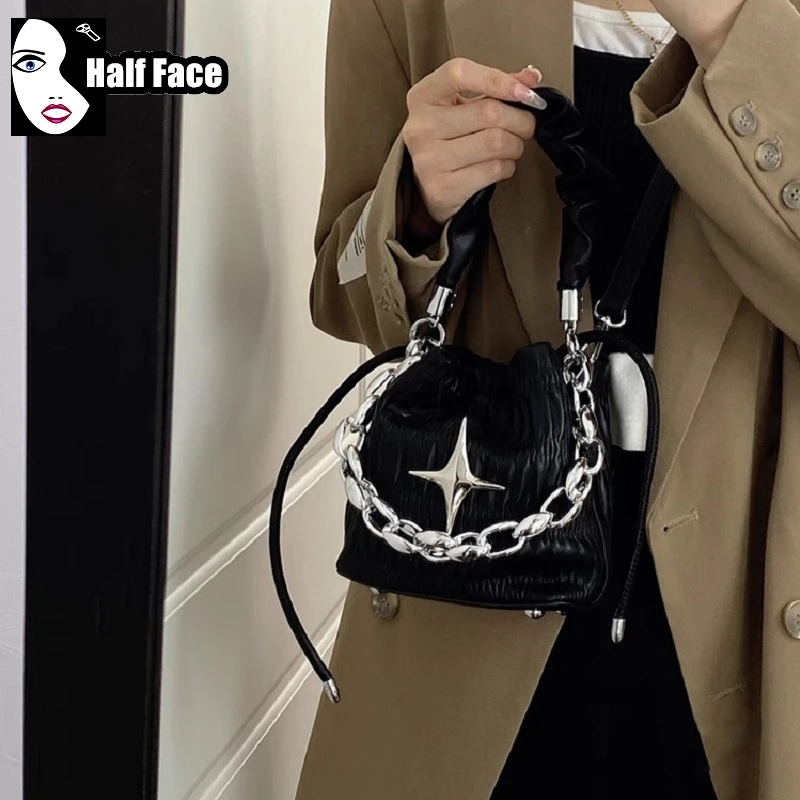Y2K Girls Harajuku Women\'s Gothic Chains Handbags Female High Street Punk Streetwear Ladies Shoulder Casual Crossbody Bags tote