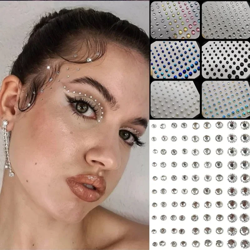 Party Festival Makeup Decoration Face Body Colored Diamonds Jewels Pearls Stickers Self Adhesive EyeShadow Acrylic Sticker Holographic Glitter Makeup Glitter Gel Makeup Glitter Makeup