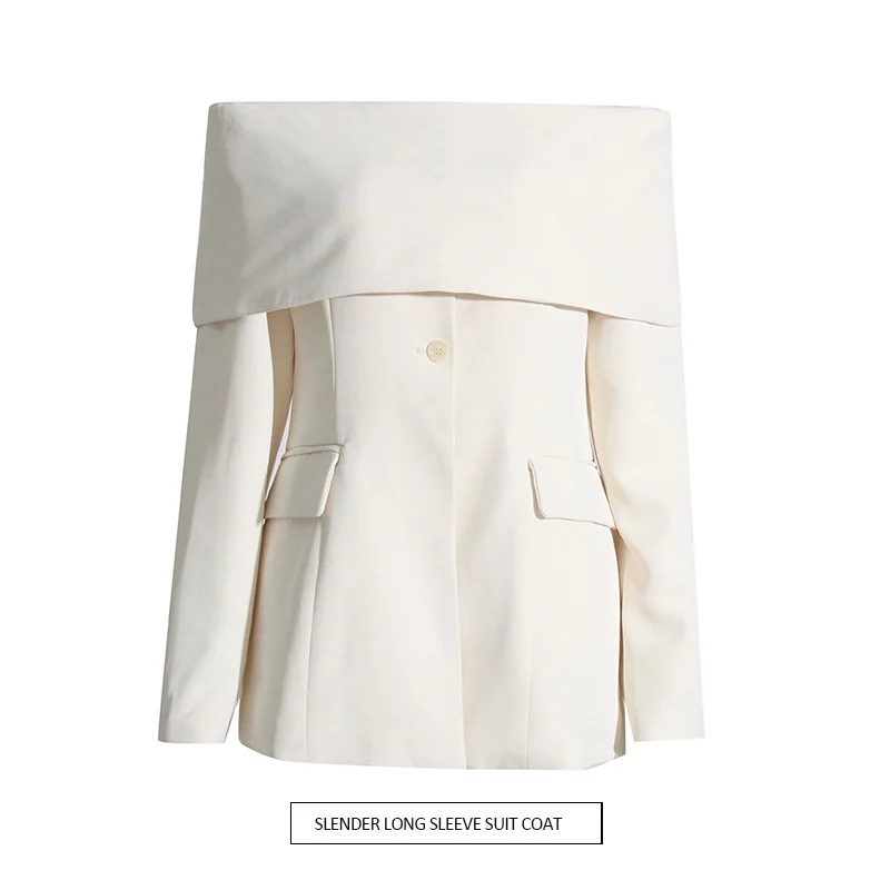 

Women's Suit Off Shoulder Jacket Diagonal Collar Long Sleeved Casual Style Fashionable Sports Single Top