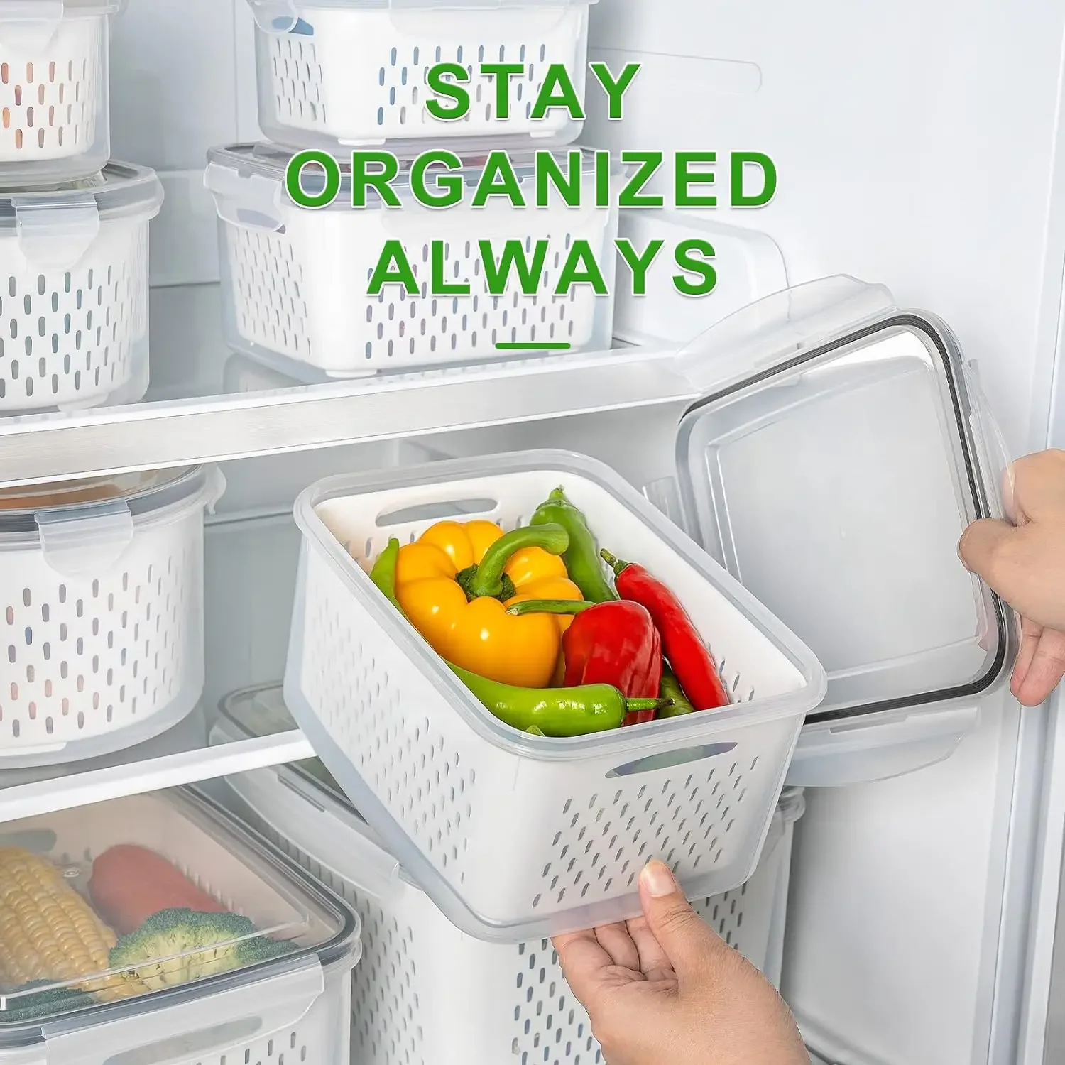 3 multi-functional sealed fruit and vegetable preservation boxes - drainage tank and refrigerator storage box - keep food in the 4