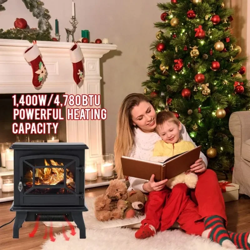 FDW Electric Fireplace Heater 20" Freestanding Fireplace Stove Portable Space Heater with Thermostat Realistic Log Flame Effect 2