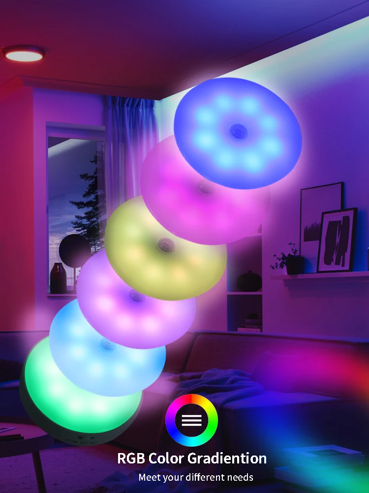LED 야간 조명 스마트 인체 센서, 자동 조명, 자기 흡입, 무선 사용, 밝기 조절 가능, RGB 야간 램프