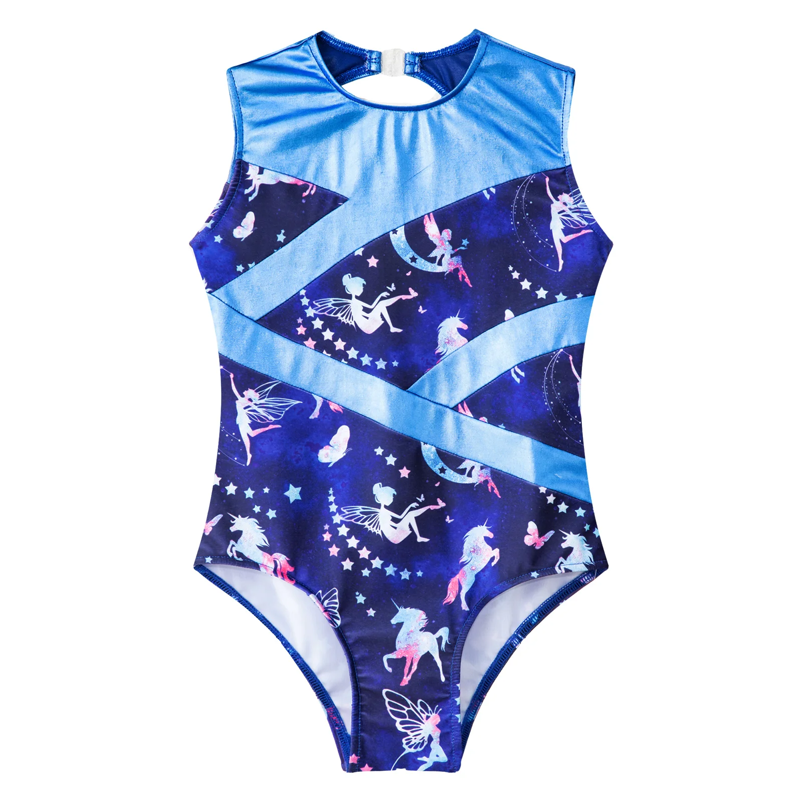 Kids Girls Printed Metallic Patchwork Ballet Dance Gymnastics Leotard Sleeveless Gymnastic Jumpsuit for Girls Skating Bodysuit