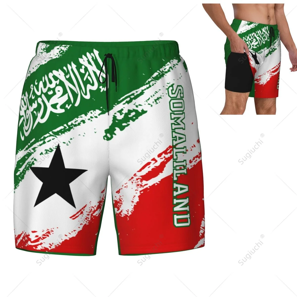 

Мужские Пляжные 3d-штаны для плавания и серфинга Somaliland, Шорты для плавания, трусы с компрессионной подкладкой, быстросохнущие, 2 в 1