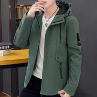 New Trench Coat Men's 2022 Solid Color Hooded Jacket Young and Middle-Aged Korean Version of Slim Jacket Casual Long Top Parkas - Image 5