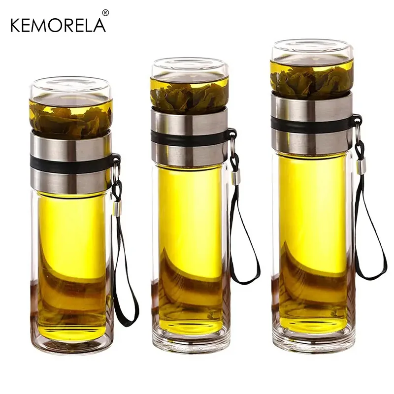 Premium Double Wall Glass Tea Infuser Bottle - Leak-Proof Portable Travel Mug