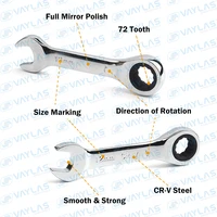 1pc 6-19mm Mini clé à cliquet outil clé Ultra-courte fixe clé à cliquet à tête flexible clé combinée toupie 72T CR-V acier 4