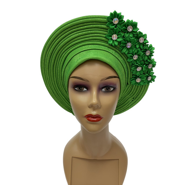 African Turban Cap With Flower On Top Nigeria Head Wrap Women Cap Nigerian Auto Gele Already Made Best Selling 1pcs/pack