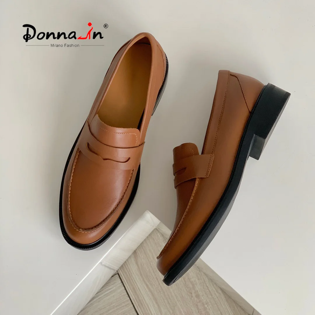 

Donna-in Women Shoe Luxury Genuine Leather Loafers Napa Cowhide Soft Slip-on Office Daily Elegant Female Shoes Solid Color