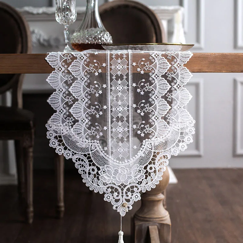 

Special Offer White Lace Table Runner European TV Cabinet Cover Cloth Table Towel Cover Flag Tablecloths Bed Decorative Flag