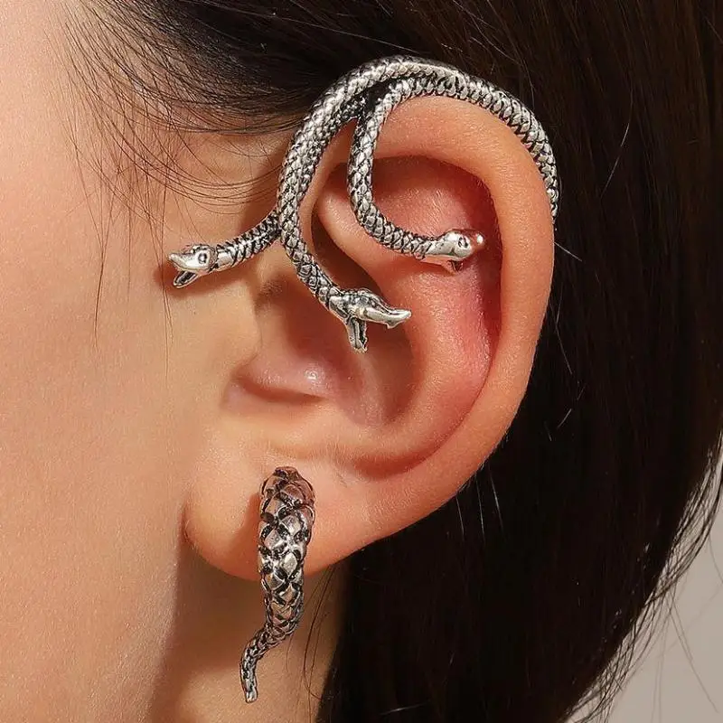 3x Gothic Ohrclips Drachen-Design - Punk Ohrmanschetten Ohne Piercing