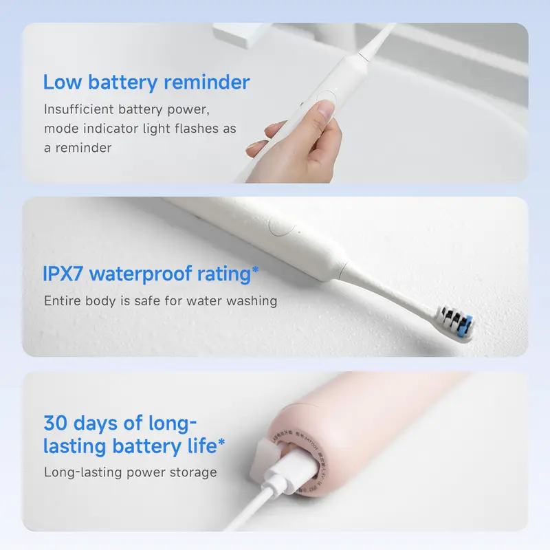 DOCOLAB Electric Toothbrush sonic vibration brush 3-gear Mode USB Charging IPX7 Waterproof Personal care appliances - Image 5