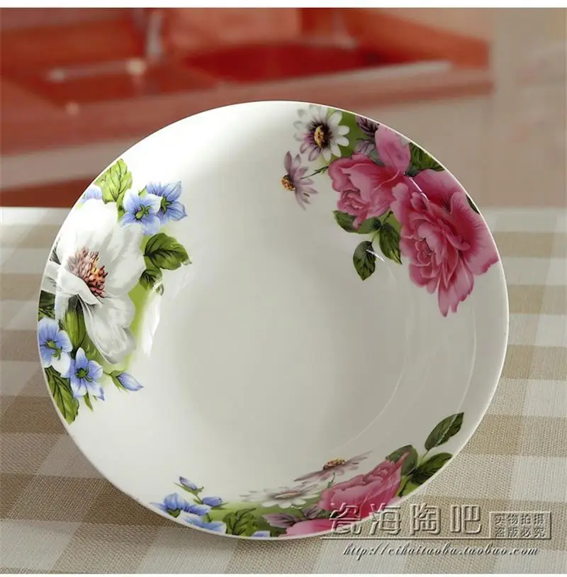 9 inch, bone china dinner serving tray, floral wedding decorative plates, ceramic soup plate, porcelain servies et dishes