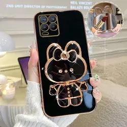 Sleek Mirror Plating Phone Holder Case with Stand Feature - Realme 10 ProPlus 5G (Black)