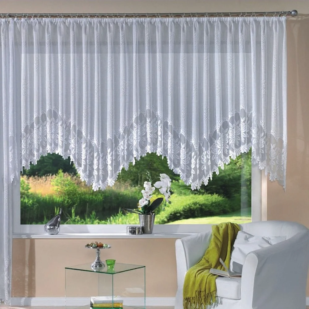 Lace Curtains European Style Lace Arch Transparent Semi-shading Polyester Knitted Curtains Large Size Kitchen Bedroom Home Decoration