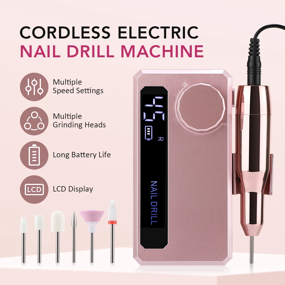 휴대용 전동 네일 드릴 머신 프로 4000mAh 대용량 배터리 45000RPM 충전식 젤 네일 폴리싱 파일 매니큐어 도구
