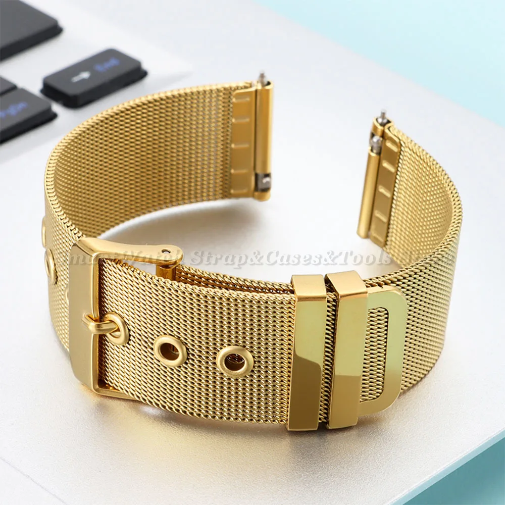 Elegant Silver Milanese Mesh Stainless Steel Watch Strap with Pinhole Buckle