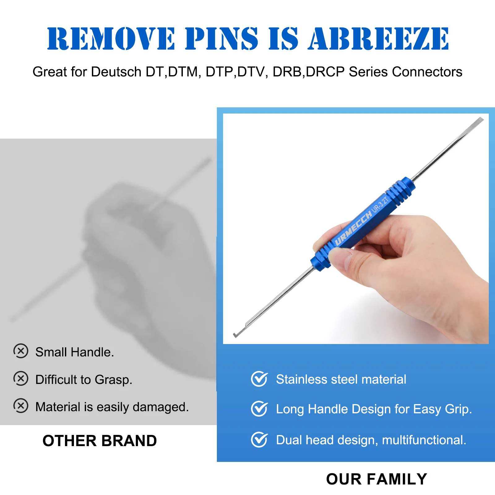 URMECCH UR-3.2T Terminal Pin Removal Tool Pin Socket Contact Wedgelock Remover for Deutsch DT DTM DTV DRB DRCP Strike Connectors car terminal tools