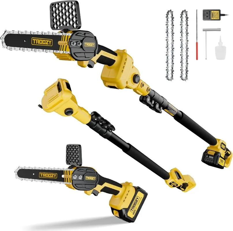 Cordless Pole Saw Mini Chainsaw 2-IN-1 21V 3Ah Battery Powered 6 Inch Brushless Electric Rotatable Pole Saw 15-Foot Max Reach