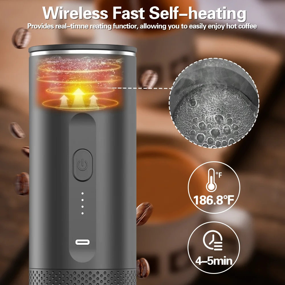 TINSOL 3 in 1 Portable Espresso Machine Capsule Coffee Powder Travel Coffee Maker Smart Extraction Wireless Heating
