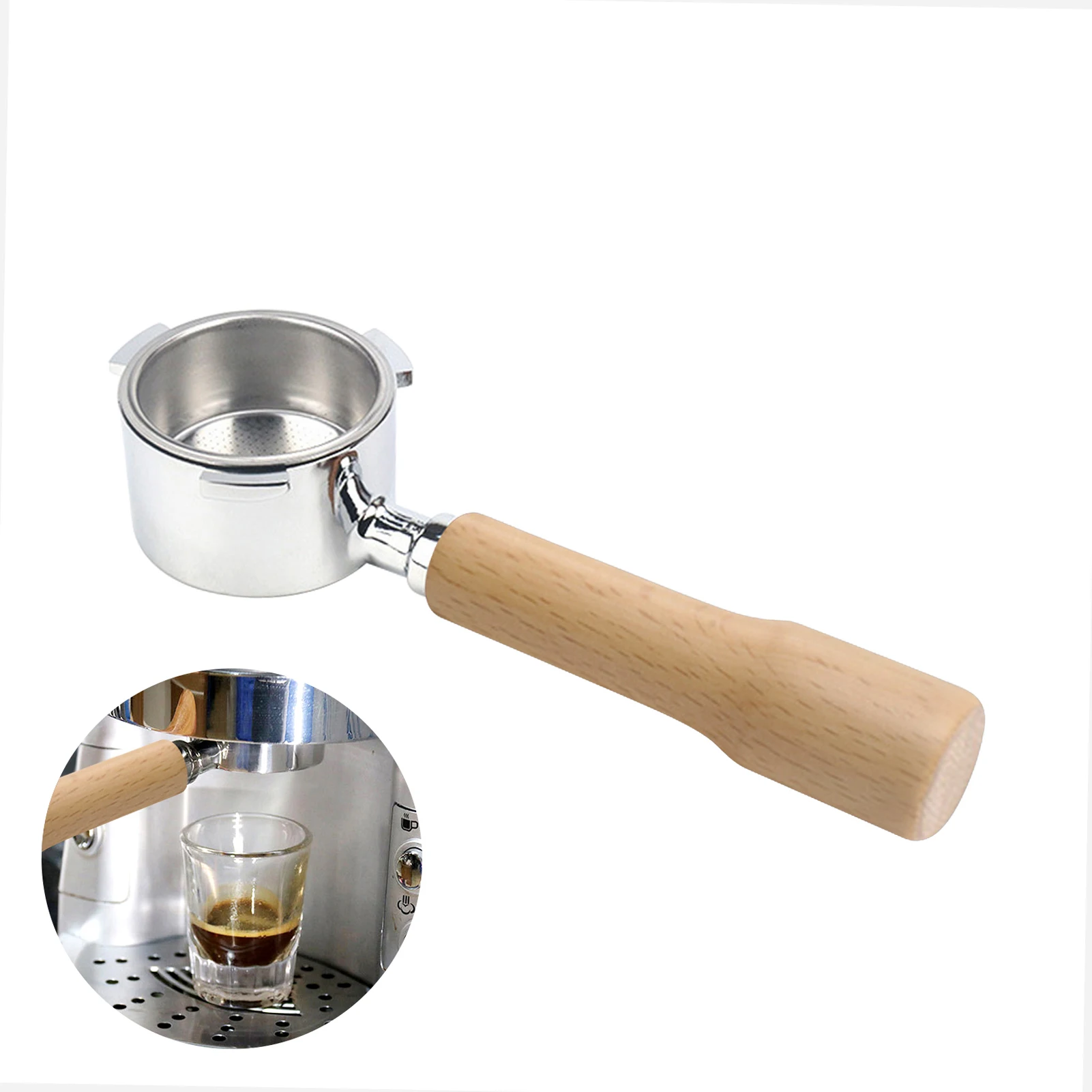 51mm Coffee Bottomless Portafilter Filter Basket & Wooden Handle Replacement Delonghi EC680 EC685 Coffee Machine Tool coffee machine adapter parts coffee machine filter bowl coffee powder handle