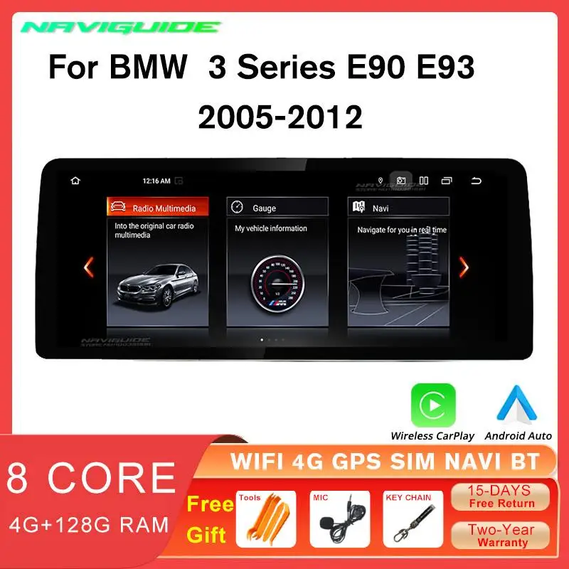 Naviguide 12.3 ''Android12 Autoradio Per Bmw E90 Carplay Schermo Per Bmw Serie 3 E90 E91 E92 E93 2005-2012 4G Multimedia Gps