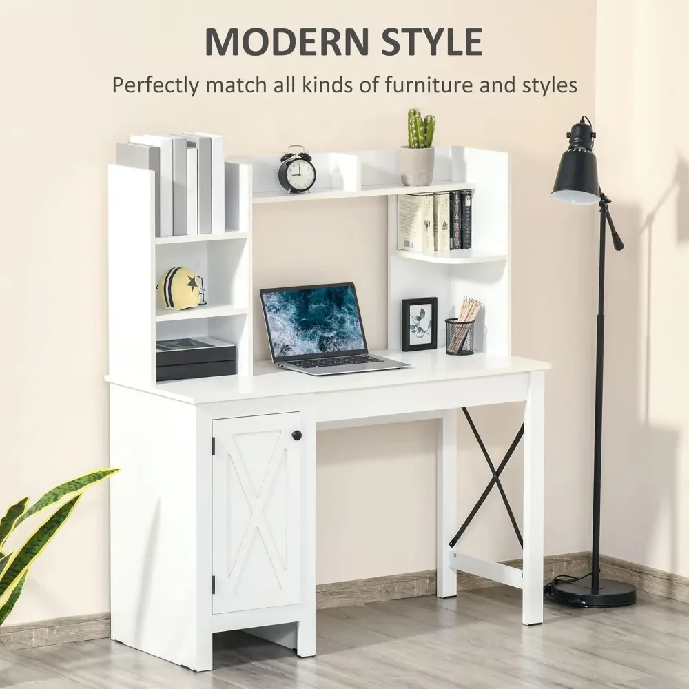 Farmhouse Computer Desk with Hutch and Cabinet, Home Office Desk with Storage, for Study, White 4