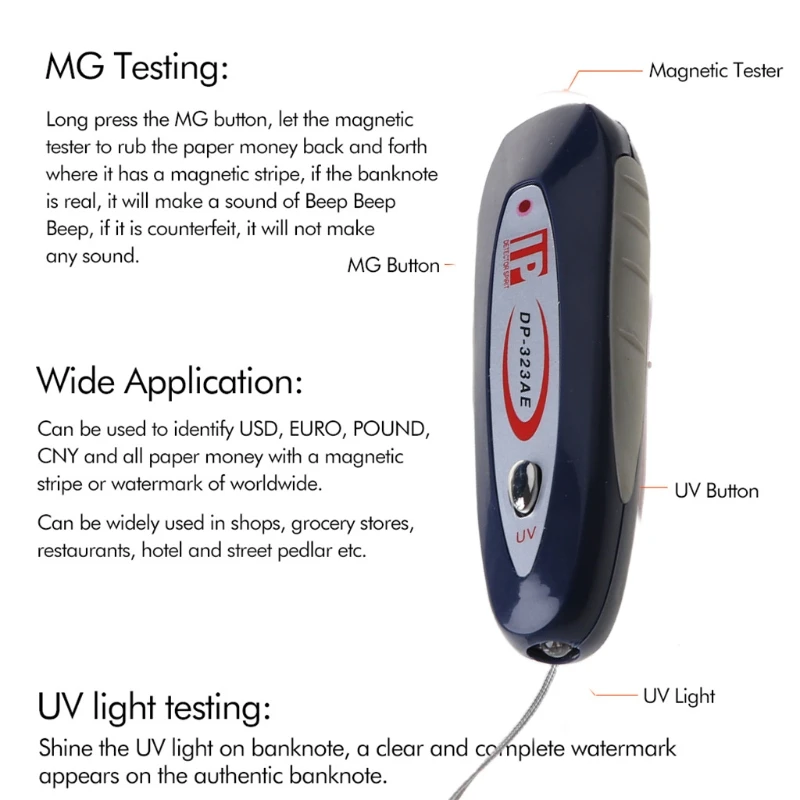 Wykrywacz pieniędzy UV 2 1 Magnetyczny brelok do sprawdzania fałszerstw walut