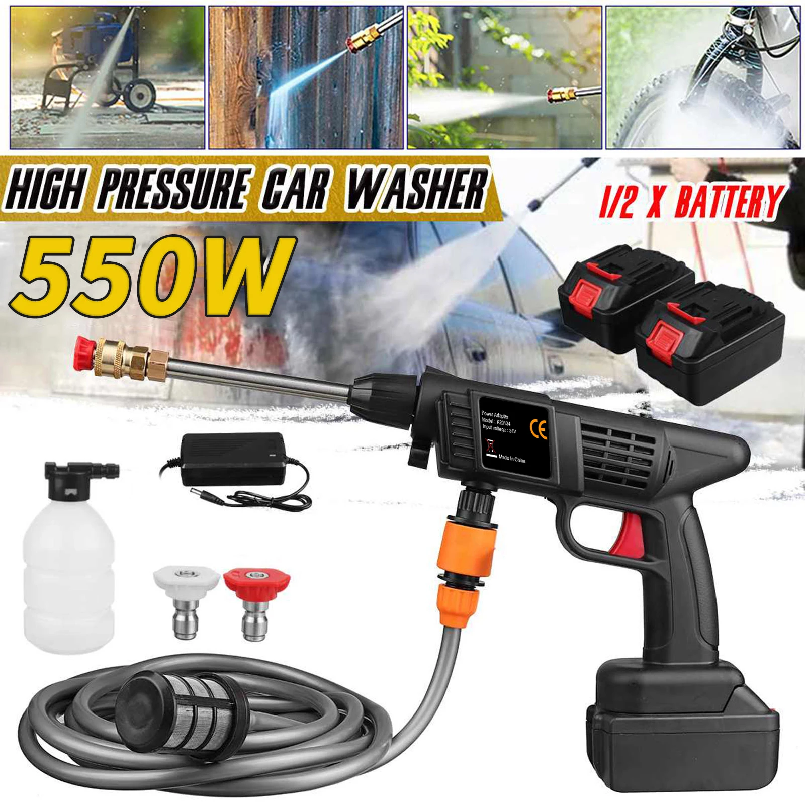 Cordless Pressure Washer, 150PSI Portable Pressure Cleaner Handheld with Battery and Charger 21V 8000mAh for Washing Cars Flower