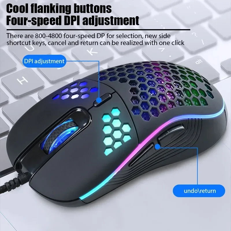 Wired Gaming Mouse Ergonomic RGB Honeycomb Wired Mouse Machinery Optical Sensor Mice For Laptop PC Desktop Compater Gamer