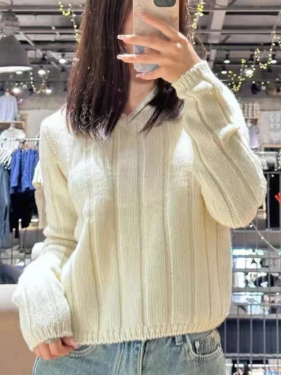 

Женский теплый свитер с v-образным вырезом, однотонный плотный вязаный пуловер из мягкого хлопка, простой винтажный джемпер в уличном стиле, Y2K, для зимы