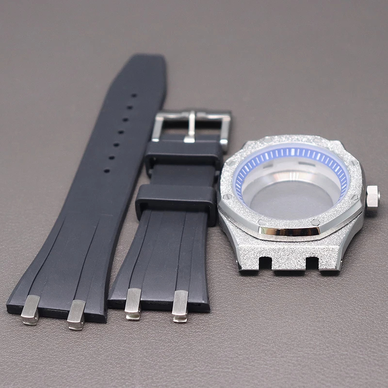 41mm Luxury Men's Stainless Steel Watch Cases Rubber Bracelets Parts