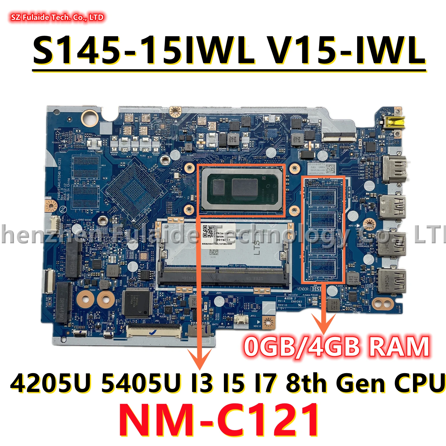 

FV440 FS441 FS540 NM-C121 For Lenovo Ideapad S145-15IWL V15-IWL Laptop Motherboard 4205U 5405U I3-8145 I5-8265 I7-8565 0/4GB RAM