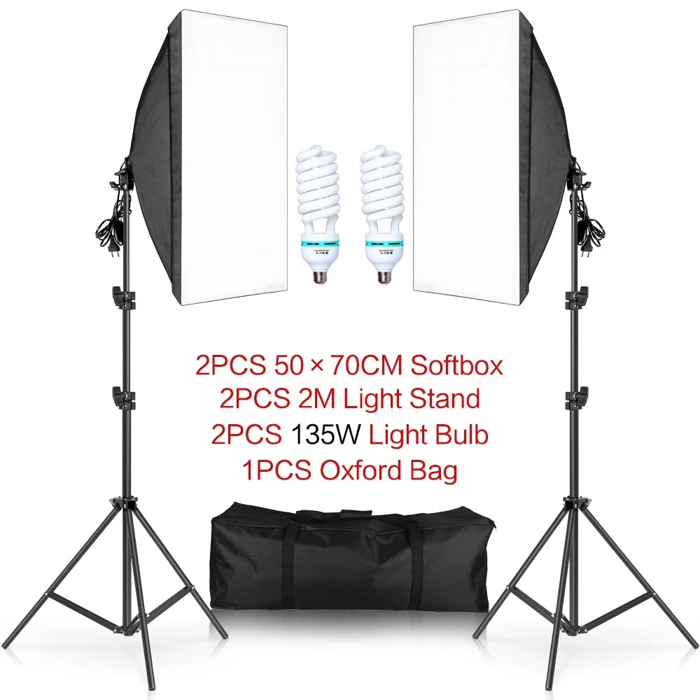 50*70Cm Softbox Photography Lighting Kit Photo Studio Portalampada Singolo Illuminazione Continua Con 2 Lampadine Accessori Per Foto