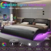 King Size Bed Frame with Headboard and Charging Ports Modern Low Profile King Platform Bed Frame with LED Lights Wave Like 4
