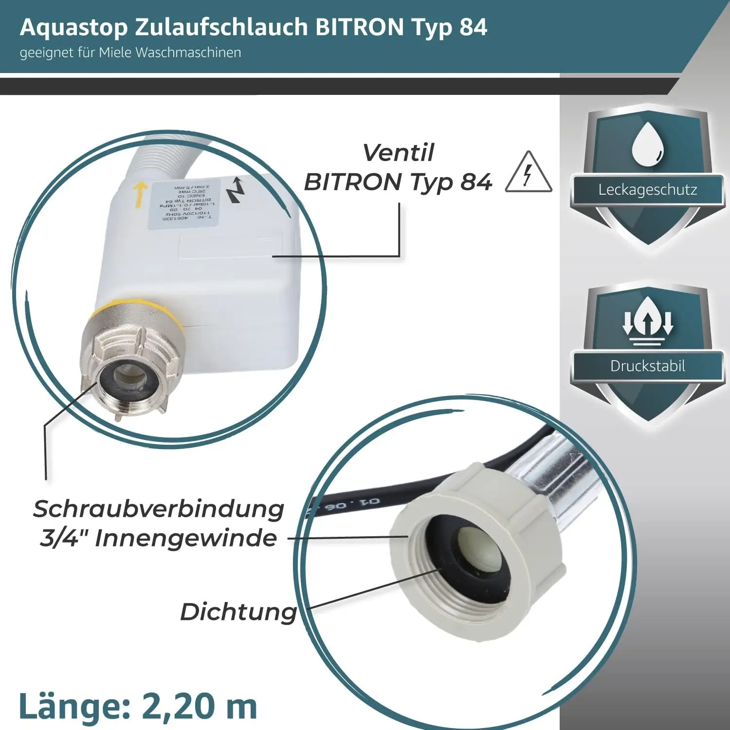 Zulaufschlauch Aquastop 2,2m BOSCH 00296063 Für Waschmaschine