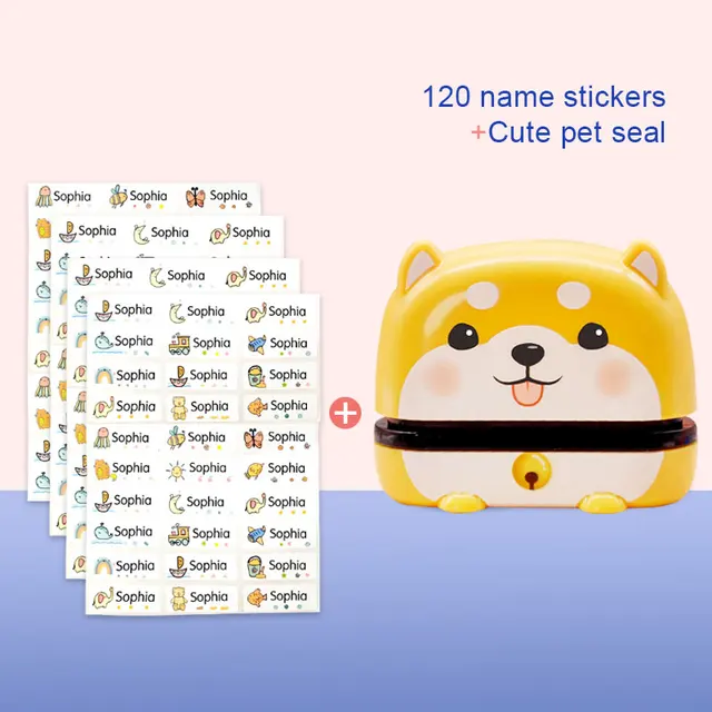 Children's Name Seal Custom Student's Name Stamp  Kindergarten Clothes Waterproof Name Sticker Will Not be Washed Off  Christmas dog and Sticker