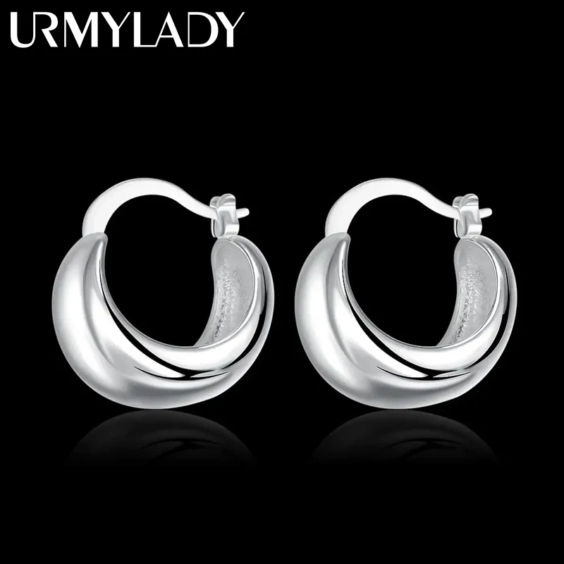 Boucles d'oreilles rondes lisses en argent regardé 925 pour femmes, bijoux de marques classiques, fête de mariage, cadeaux de Noël populaires, mode chaude