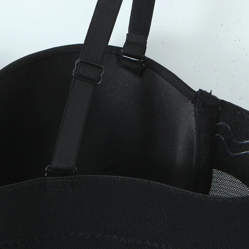 Women's Plus Size Stretch Mesh Boned Built-in Bra Cami Top Sexy Back Design With Adjustable Straps For Casual Wear (Black/White)